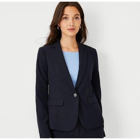 Ann Taylor Jackets & Blazers - Ann Taylor One Button Blazer Seasonless Stretch Navy Blue Size 6 Style: 438362